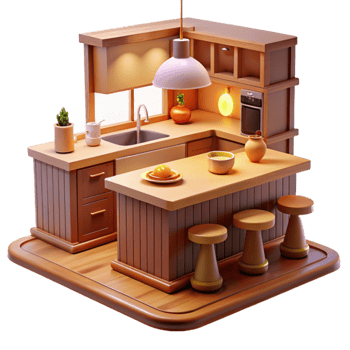 magnificent vintage Cozy 3D Kitchen Illustration detailed png