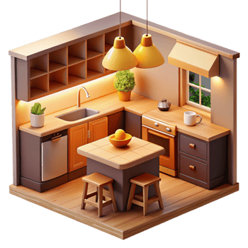 impressive abstract Cozy 3D Kitchen Illustration exclusive png