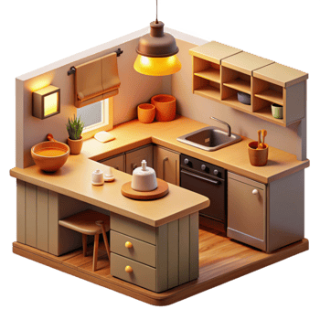 dramatic minimalist Cozy Kitchen 3D Model high resolution png