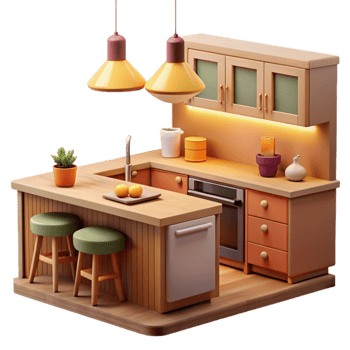 elegant modern Cozy Kitchen Island 3D Illustration genuine png