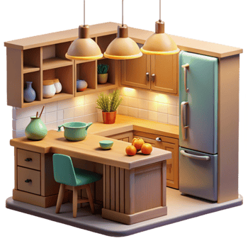 impressive classic Cozy Kitchen 3D Model Illustration high quality png