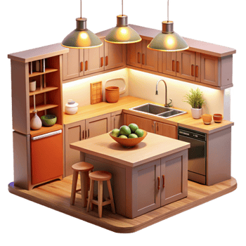 stunning minimalist Cozy Kitchen 3D Illustration original png