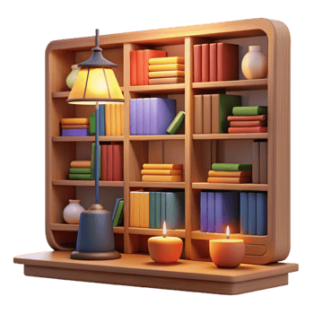 dramatic creative Cozy 3D Bookcase Illustration 4K png