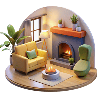 wonderful minimalist Cozy 3D Living Room Illustration high quality png