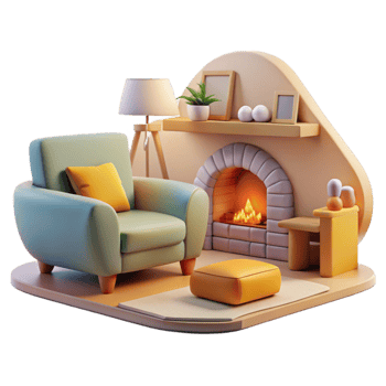 magnificent creative Cozy 3D Rendered Living Room Illustration high resolution png
