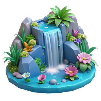 serene modern 3D Waterfall Illustration Lush Oasis high resolution png