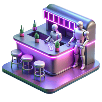 dramatic traditional Neon Robot Bar 3D Render high resolution png
