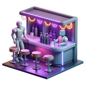 impressive minimalist Neon Robot Bar 3D Illustration exclusive png