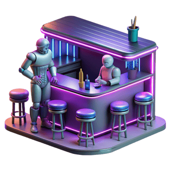 impressive creative Neon Bar Robots 3D Illustration 4K png