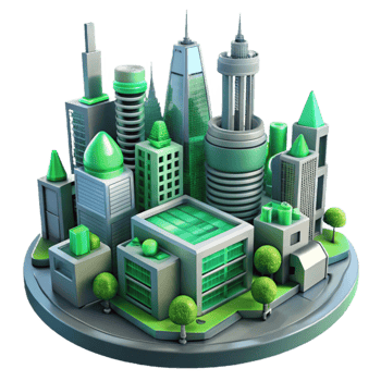 vibrant minimalist Eco Friendly Cityscape 3D Illustration genuine png