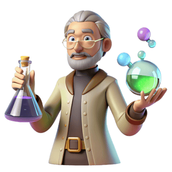 wonderful contemporary 3D Cartoon Scientist with Flask and Molecules exclusive png