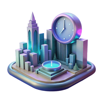 wonderful classic 3D Cityscape Clock Illustration 4K png