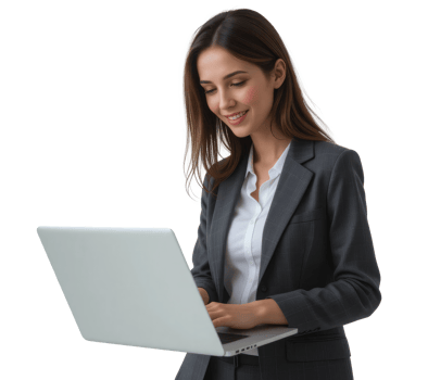 Businesswoman Holding Laptop, Professional Image. png