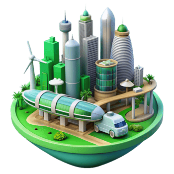 serene vintage Eco Friendly Cityscape 3D Illustration exclusive png