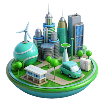 impressive minimalist Eco Friendly City 3D Illustration high resolution png