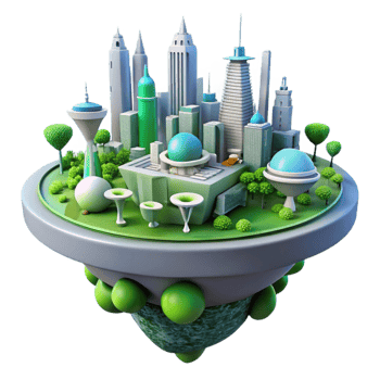 stunning contemporary Futuristic City Island 3D Render premium png