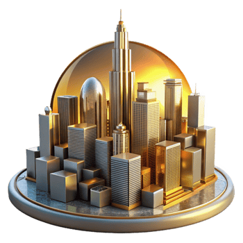 vibrant traditional Golden Cityscape 3D Illustration high quality png