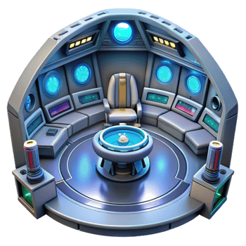 impressive classic Futuristic Control Room 3D Render detailed png