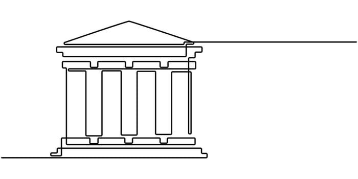 Bank building continuous one line drawing, Government building, museum, illustration. vector