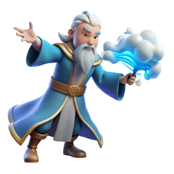 serene contemporary Wizard 3D Render, Magical Staff professional png