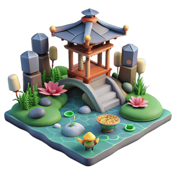 beautiful creative 3D Render Peaceful Zen Garden Illustration premium png