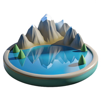 beautiful classic 3D Stylized Mountain Lake Illustration genuine png
