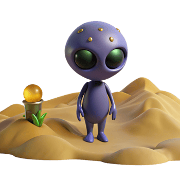extraordinary vintage Cute Alien in Desert 3D Render high quality png