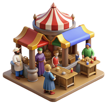 serene contemporary Medieval Market 3D Illustration detailed png