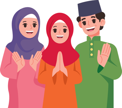 Happy malay family with traditional attire cartoon png