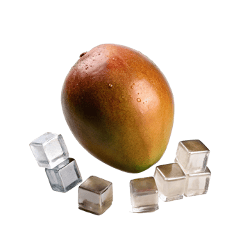 A Juicy Mango with Sparkling Ice Cubes Ready for a Refreshing Summer Drink png