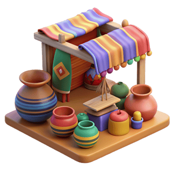 impressive minimalist 3D Render Colorful Market Stall Illustration detailed png