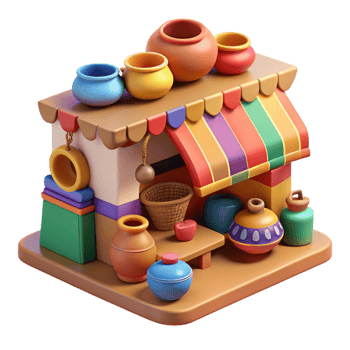 serene artistic 3D Render Colorful Pottery Shop Illustration exclusive png