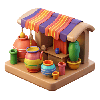 beautiful artistic 3D Render Colorful Pottery Shop Illustration exclusive png