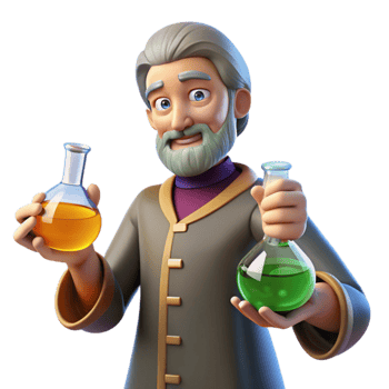beautiful classic 3D Cartoon Scientist with Flasks professional png