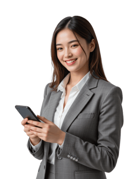 Elegant Businesswoman Checking Mobile, High-Quality . png