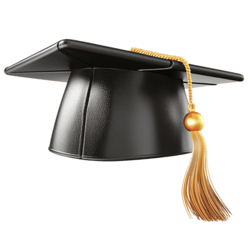 Black graduation cap with a golden tassel represents academic success png