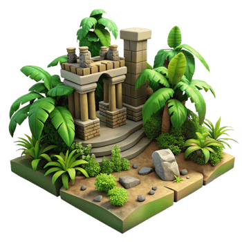 dramatic classic Tropical Ruins 3D Render premium png