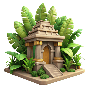 vibrant minimalist Tropical Temple 3D Render professional png