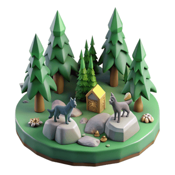 impressive rustic 3D Stylized Forest Scene with Wolves high resolution png