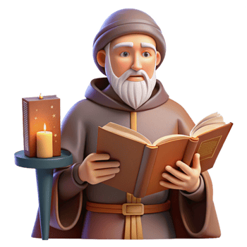 impressive traditional 3D Monk Reading Book Illustration authentic png