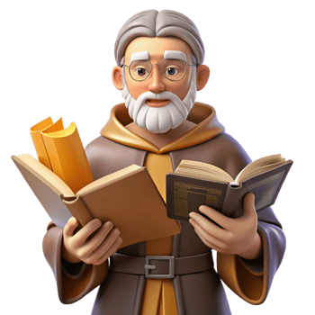 stunning classic 3D Illustration Wise Old Monk Reading Books high quality png