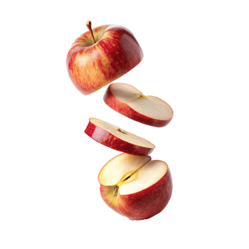 A Red Apple Sliced and Falling in Mid Air Isolated on White Background, Fresh Fruit Food Photography png