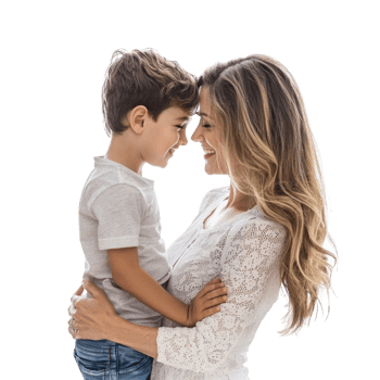 Mother and son celebrating mother day standing side view isolate on transparent background png