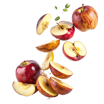 Flying Slices of Red and Yellow Apples in Air with Cinnamon Dust png