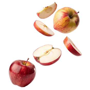 Red Apples Sliced and Whole in a Levitation Photography Composition png