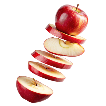 A Delicious Red Apple Sliced and Suspended in Mid Air Showing the Juicy Inside png