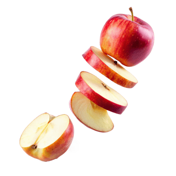 A Red Apple Sliced and Falling in Mid Air on White Background Fresh Fruit Healthy Food Photography png