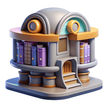 stunning rustic 3D Cartoon Library Building Illustration high resolution png