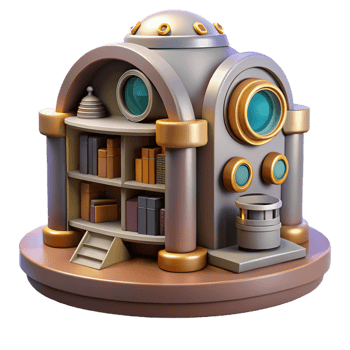 dramatic classic 3D Render of Steampunk Book Nook genuine png