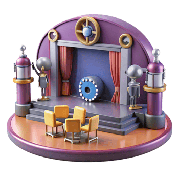 serene classic Retro Stage 3D Render Illustration authentic png